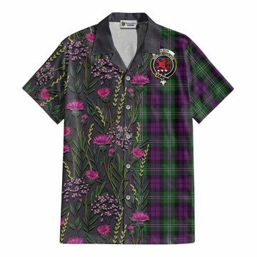 Wilson Family Crest Tartan Cotton Hawaiian Shirt Scottish Thistle Flower Pattern Half Style - Tartan Vibes Clothing