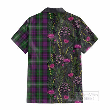 Wilson Family Crest Tartan Cotton Hawaiian Shirt Scottish Thistle Flower Pattern Half Style - Tartan Vibes Clothing