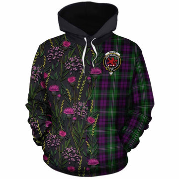 Wilson Family Crest Tartan Cotton Hoodie Scottish Thistle Flower Pattern Half Style - Tartan Vibes Clothing