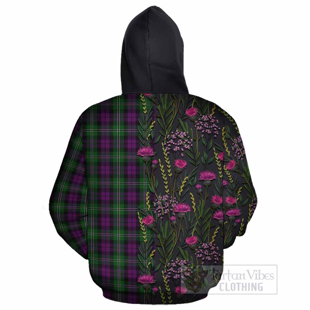 Wilson Family Crest Tartan Cotton Hoodie Scottish Thistle Flower Pattern Half Style - Tartan Vibes Clothing