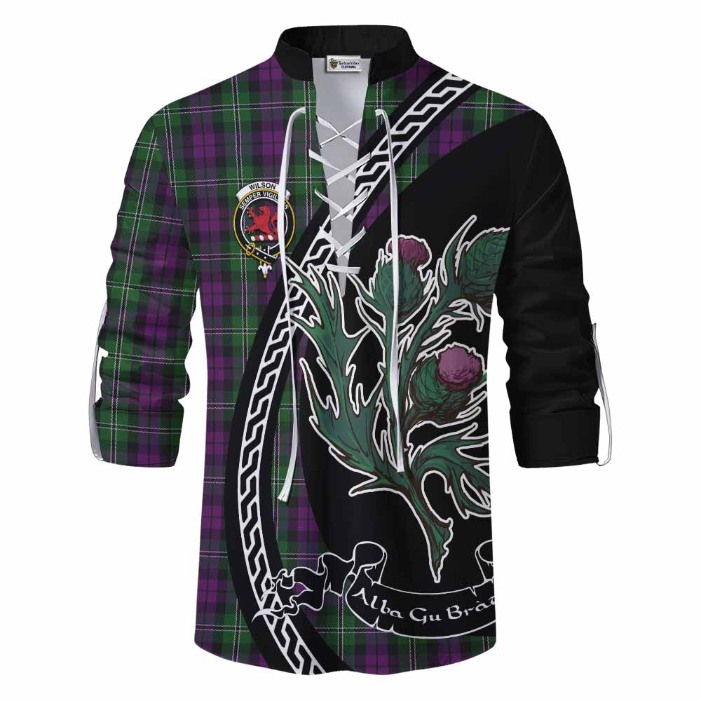 Wilson Family Crest Tartan Ghillie Shirt Alba Thistle Inspired - Tartan Vibes Clothing