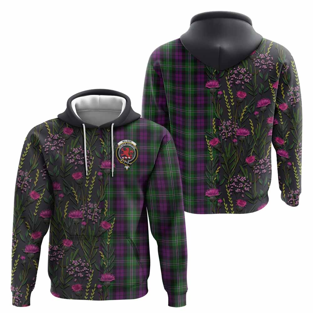 Wilson Family Crest Tartan Hoodie Scottish Thistle Flower Pattern Half Style - Tartan Vibes Clothing