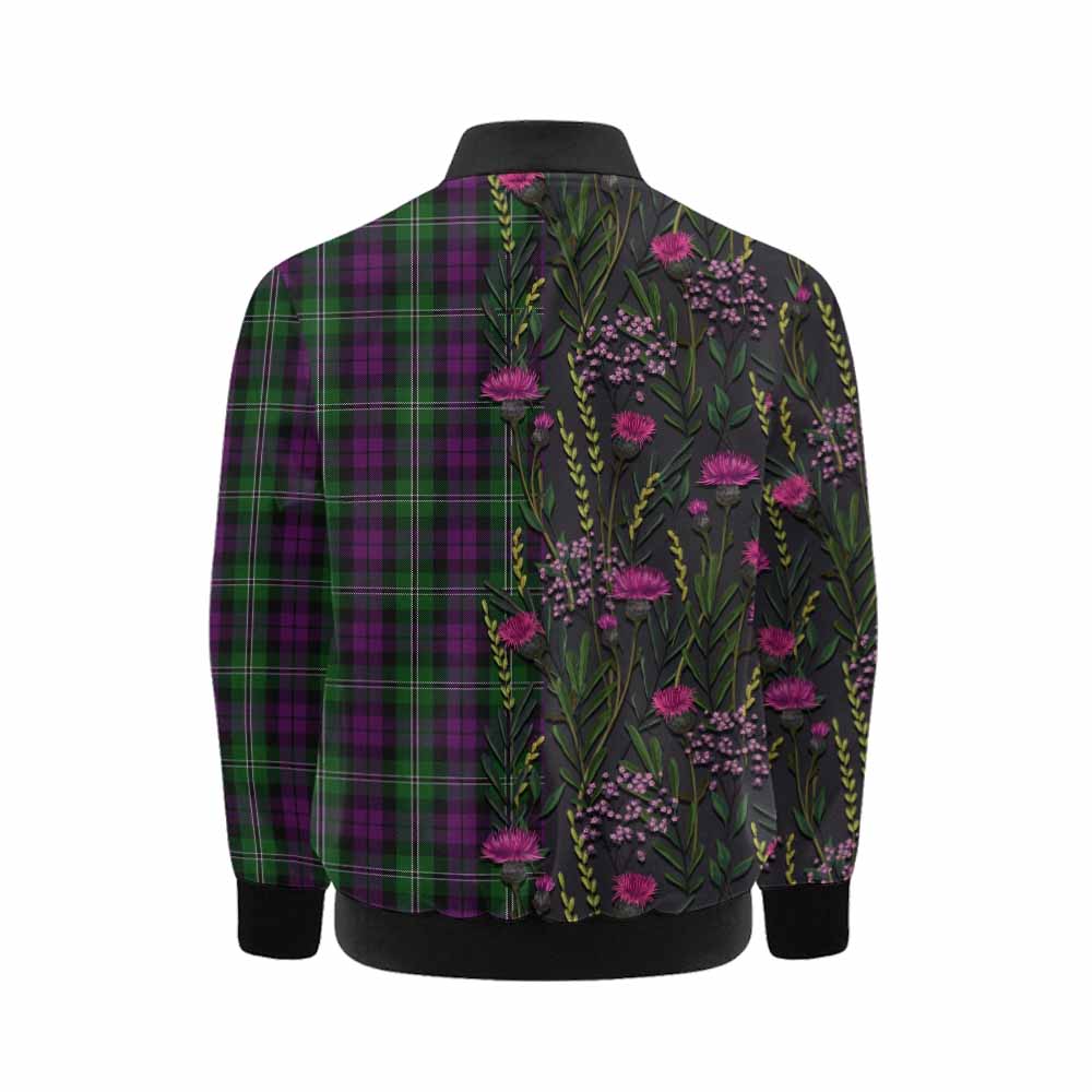 Wilson Family Crest Tartan Kid Bomber Jacket Scottish Thistle Flower Pattern Half Style - Tartan Vibes Clothing