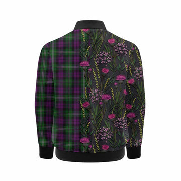 Wilson Family Crest Tartan Kid Bomber Jacket Scottish Thistle Flower Pattern Half Style - Tartan Vibes Clothing