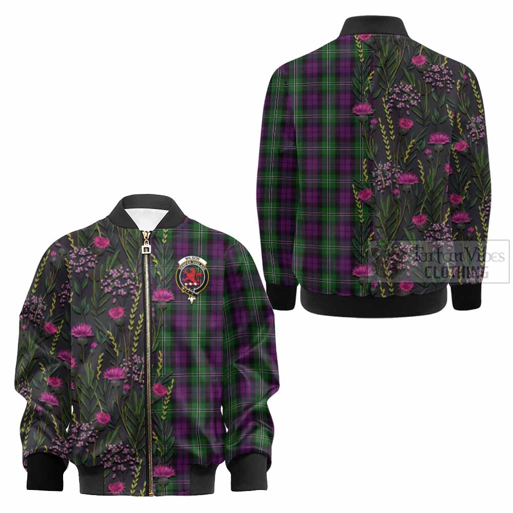Wilson Family Crest Tartan Kid Bomber Jacket Scottish Thistle Flower Pattern Half Style - Tartan Vibes Clothing