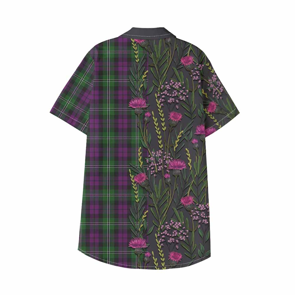 Wilson Family Crest Tartan Kid Hawaiian Shirt Scottish Thistle Flower Pattern Half Style - Tartan Vibes Clothing