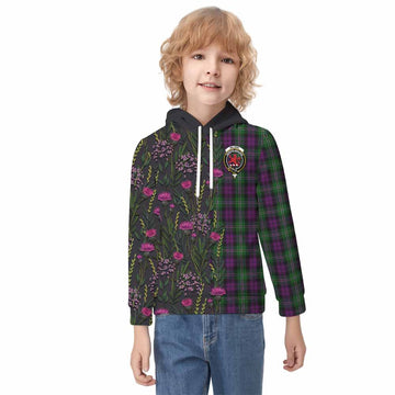 Wilson Family Crest Tartan Kid Hoodie Scottish Thistle Flower Pattern Half Style - Tartan Vibes Clothing