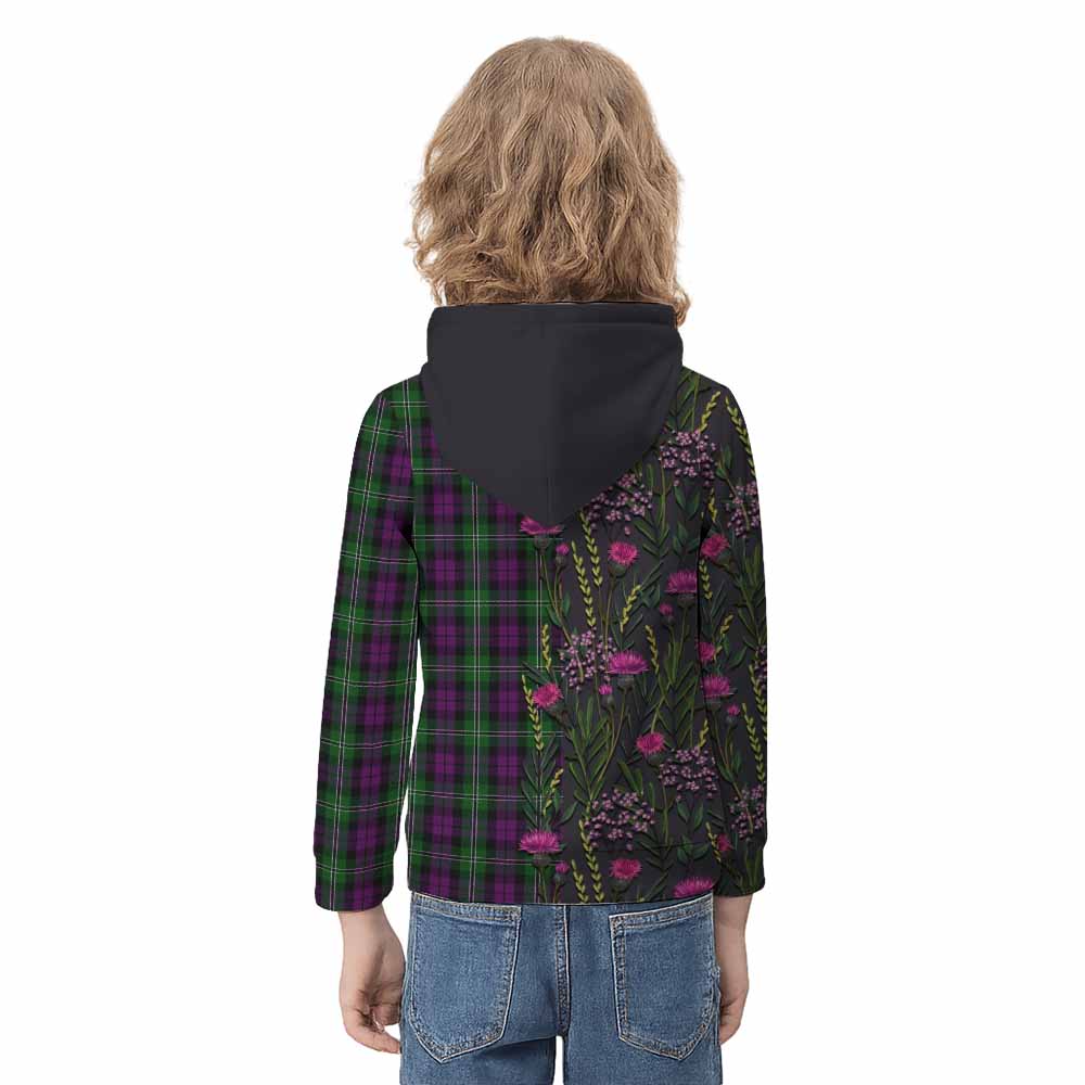 Wilson Family Crest Tartan Kid Hoodie Scottish Thistle Flower Pattern Half Style - Tartan Vibes Clothing