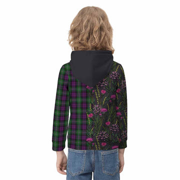 Wilson Family Crest Tartan Kid Hoodie Scottish Thistle Flower Pattern Half Style - Tartan Vibes Clothing