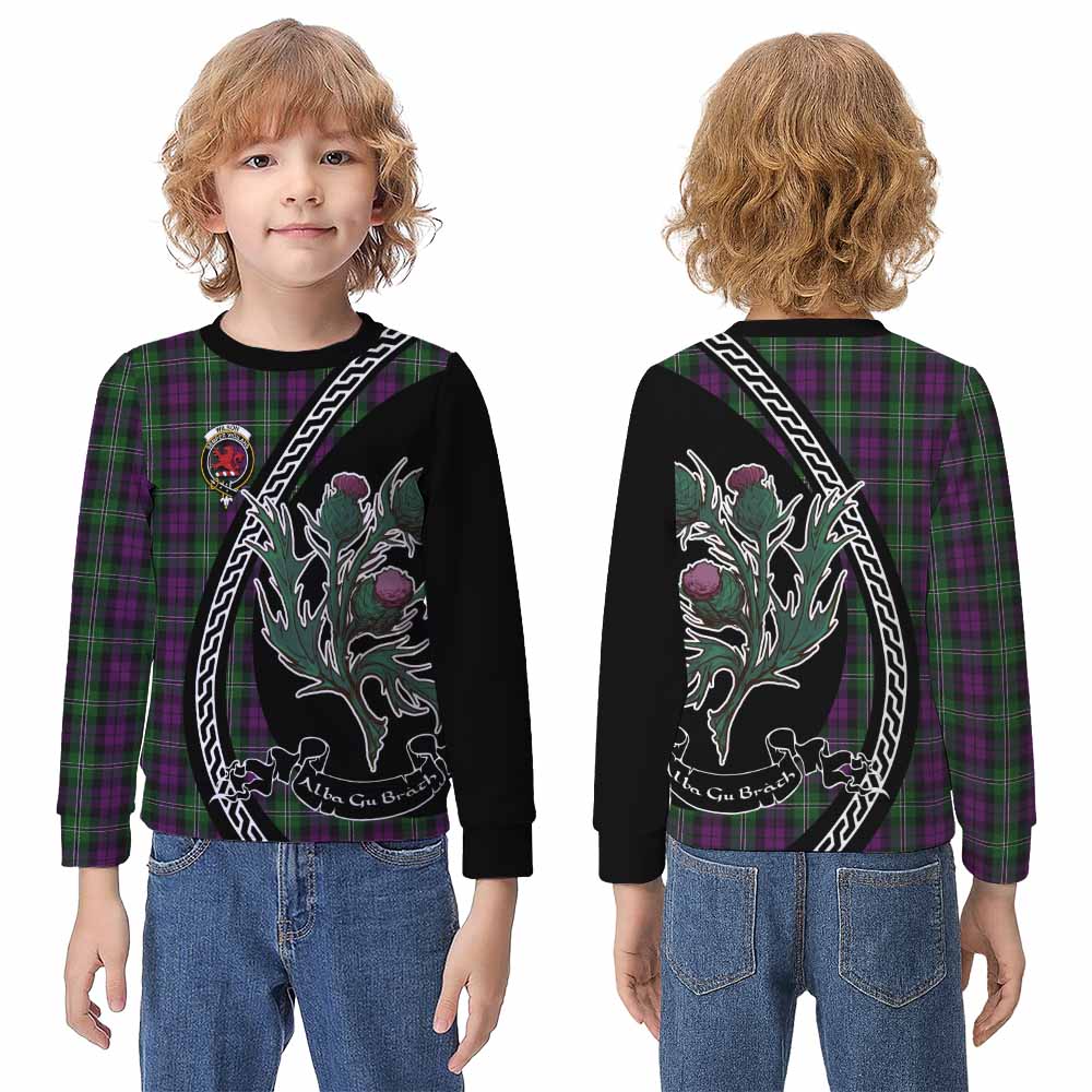 Wilson Family Crest Tartan Kid Knitted Sweatshirt Alba Thistle Inspired - Tartan Vibes Clothing