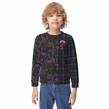 Wilson Family Crest Tartan Kid Knitted Sweatshirt Scottish Thistle Flower Pattern Half Style - Tartan Vibes Clothing