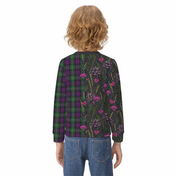 Wilson Family Crest Tartan Kid Knitted Sweatshirt Scottish Thistle Flower Pattern Half Style - Tartan Vibes Clothing