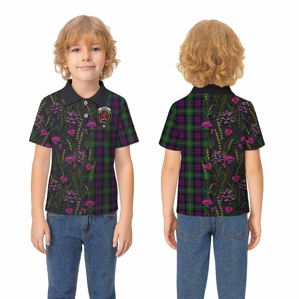 Wilson Family Crest Tartan Kid Polo Shirt Scottish Thistle Flower Pattern Half Style - Tartan Vibes Clothing