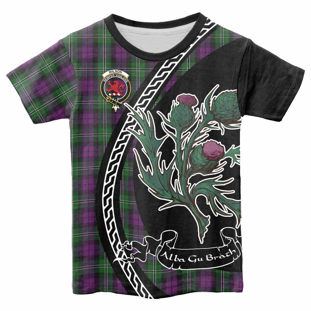 Wilson Family Crest Tartan Kid T-shirt Alba Thistle Inspired - Tartan Vibes Clothing