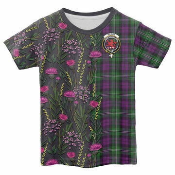 Wilson Family Crest Tartan Kid T-shirt Scottish Thistle Flower Pattern Half Style - Tartan Vibes Clothing