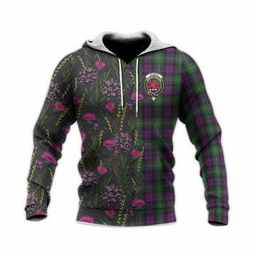 Wilson Family Crest Tartan Knitted Hoodie Scottish Thistle Flower Pattern Half Style - Tartan Vibes Clothing