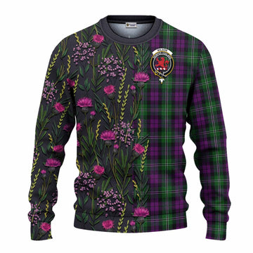 Wilson Family Crest Tartan Knitted Sweater Scottish Thistle Flower Pattern Half Style - Tartan Vibes Clothing