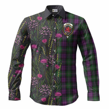 Wilson Family Crest Tartan Long Sleeve Button Shirts Scottish Thistle Flower Pattern Half Style - Tartan Vibes Clothing