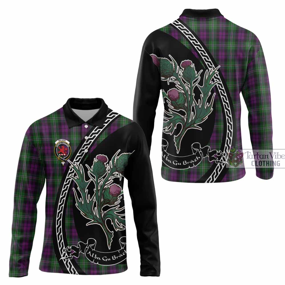 Wilson Family Crest Tartan Long Sleeve Polo Shirt Alba Thistle Inspired - Tartan Vibes Clothing
