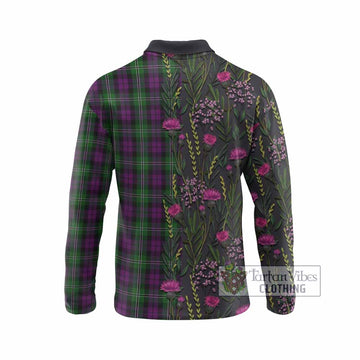 Wilson Family Crest Tartan Long Sleeve Polo Shirt Scottish Thistle Flower Pattern Half Style - Tartan Vibes Clothing