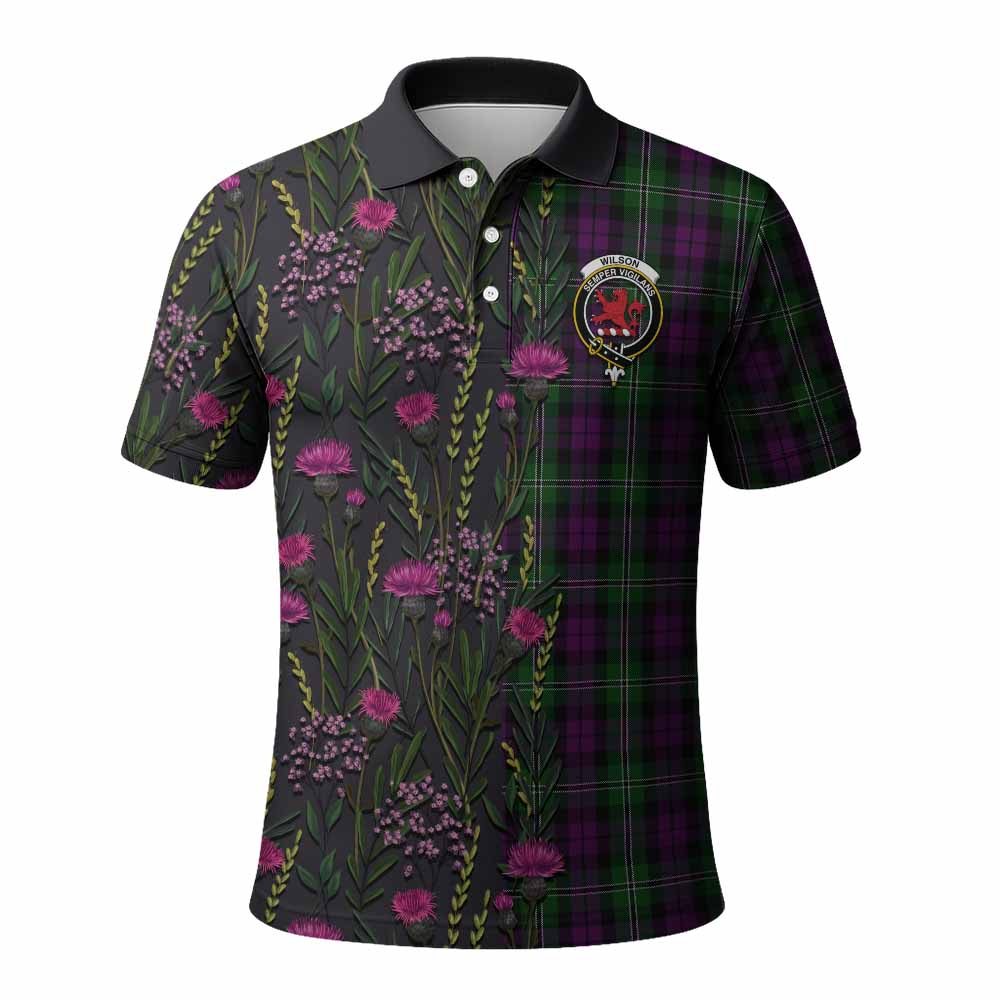Wilson Family Crest Tartan Polo Shirt Scottish Thistle Flower Pattern Half Style - Tartan Vibes Clothing
