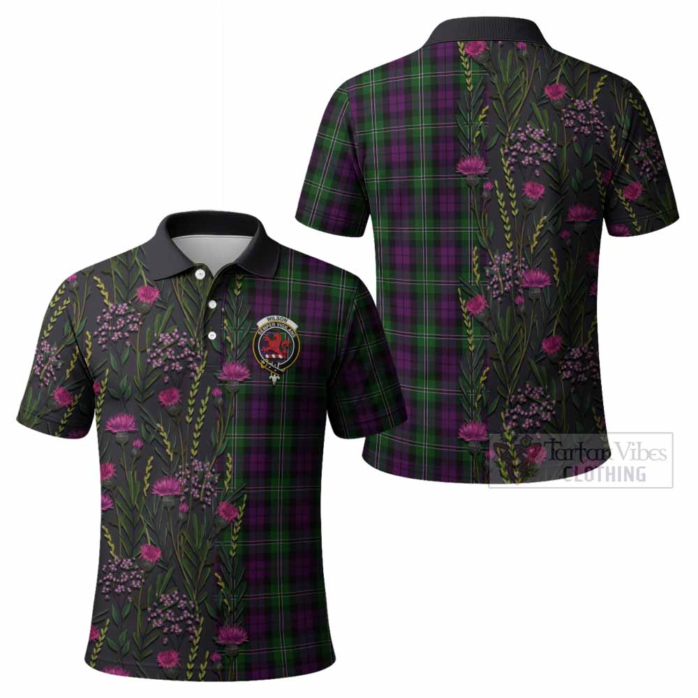 Wilson Family Crest Tartan Polo Shirt Scottish Thistle Flower Pattern Half Style - Tartan Vibes Clothing