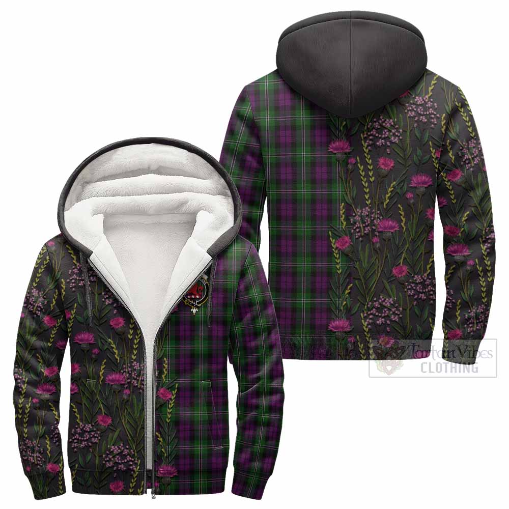 Wilson Family Crest Tartan Sherpa Hoodie Scottish Thistle Flower Pattern Half Style - Tartan Vibes Clothing