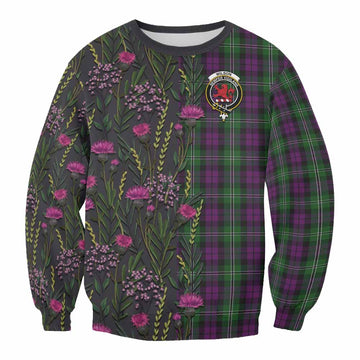 Wilson Family Crest Tartan Sweatshirt Scottish Thistle Flower Pattern Half Style - Tartan Vibes Clothing