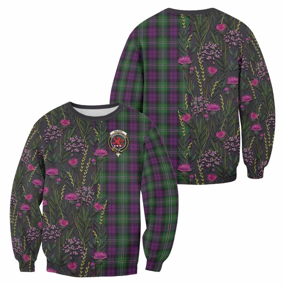 Wilson Family Crest Tartan Sweatshirt Scottish Thistle Flower Pattern Half Style - Tartan Vibes Clothing