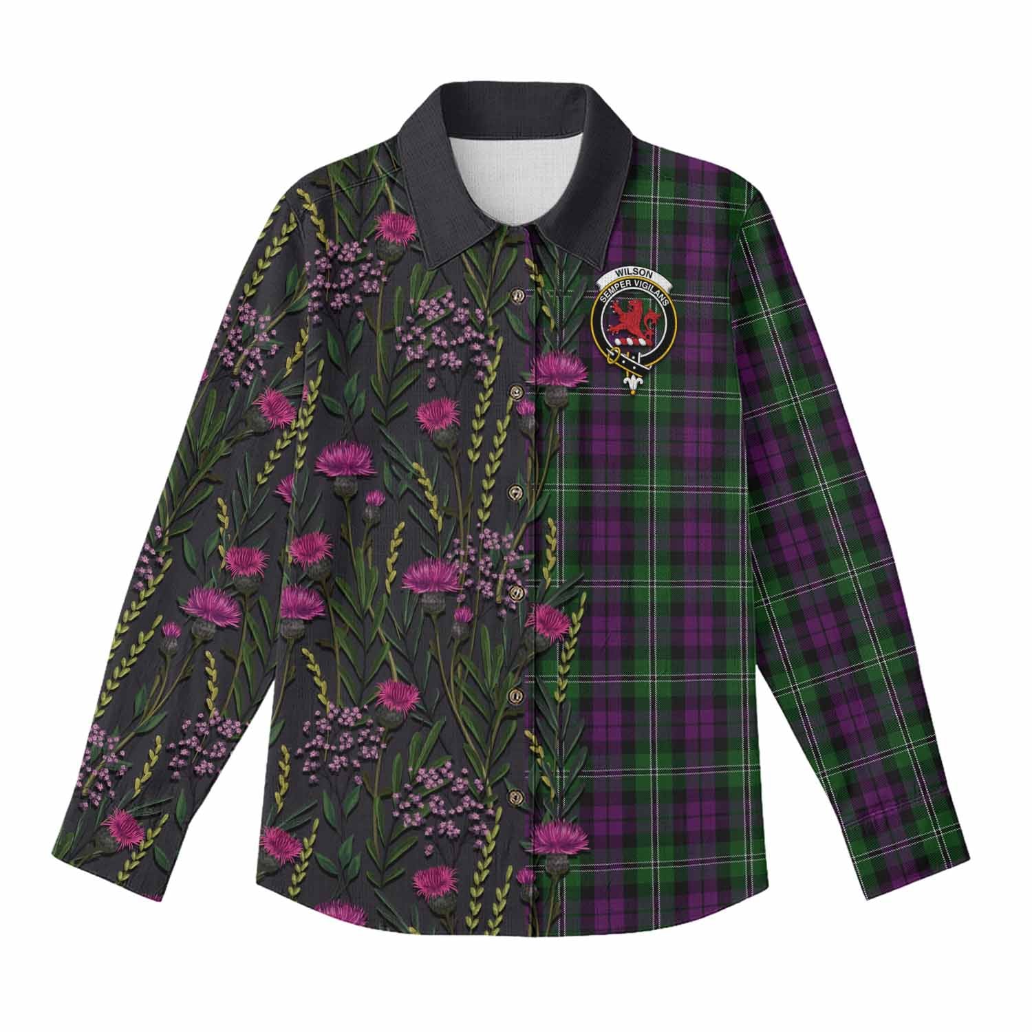 Wilson Family Crest Tartan Women Casual Shirt Scottish Thistle Flower Pattern Half Style - Tartan Vibes Clothing