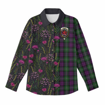 Wilson Family Crest Tartan Women Casual Shirt Scottish Thistle Flower Pattern Half Style - Tartan Vibes Clothing