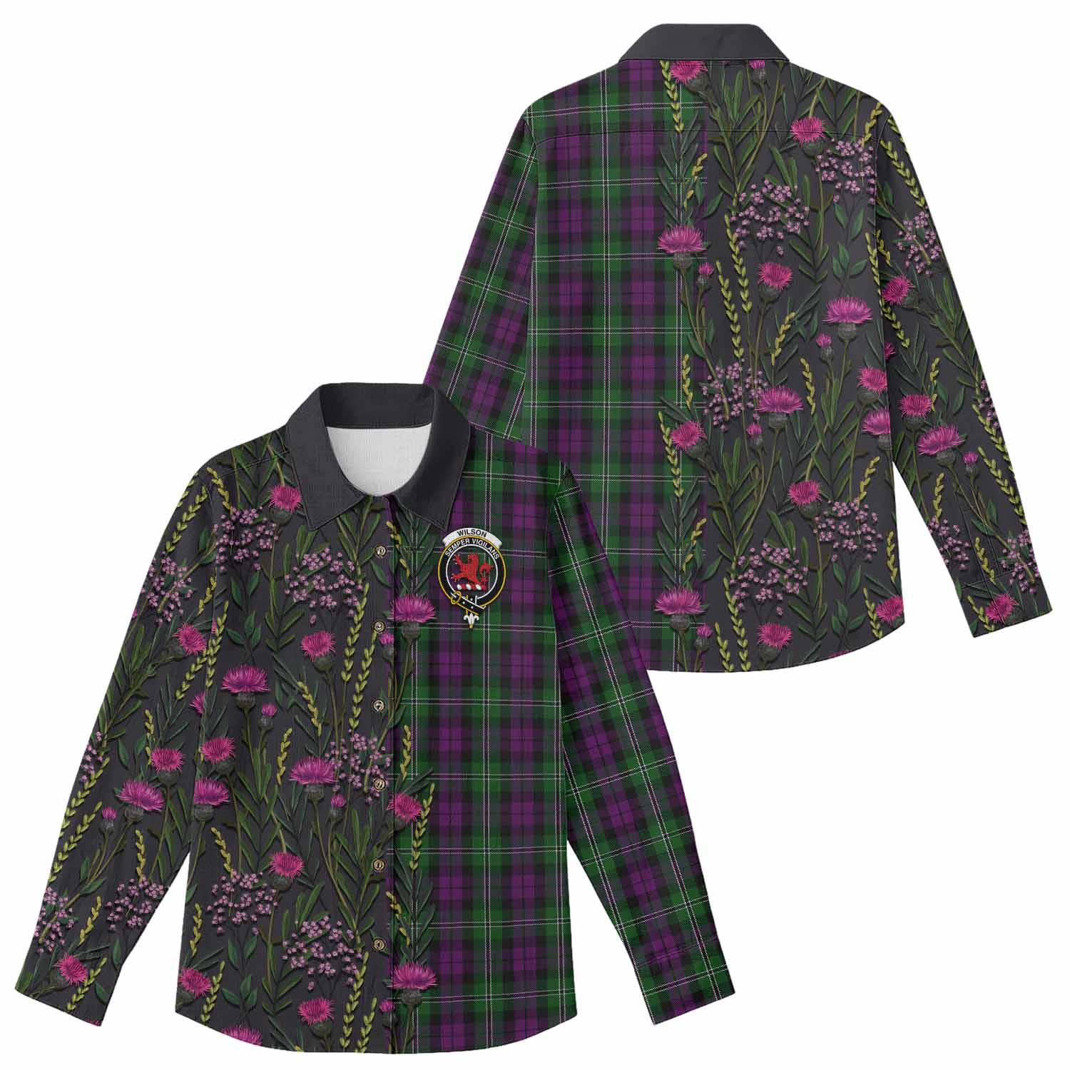 Wilson Family Crest Tartan Women Casual Shirt Scottish Thistle Flower Pattern Half Style - Tartan Vibes Clothing
