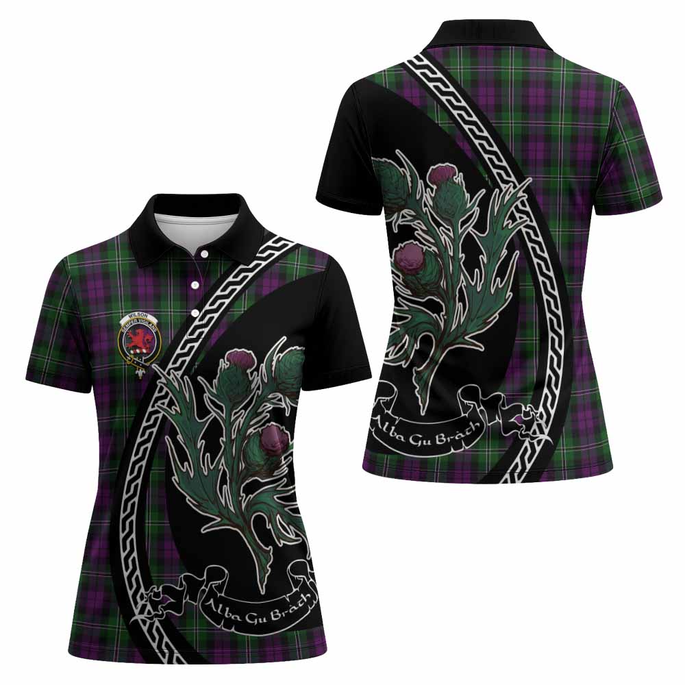 Wilson Family Crest Tartan Women Polo Shirt Alba Thistle Inspired - Tartan Vibes Clothing