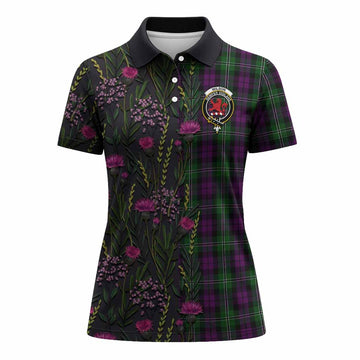 Wilson Family Crest Tartan Women Polo Shirt Scottish Thistle Flower Pattern Half Style - Tartan Vibes Clothing
