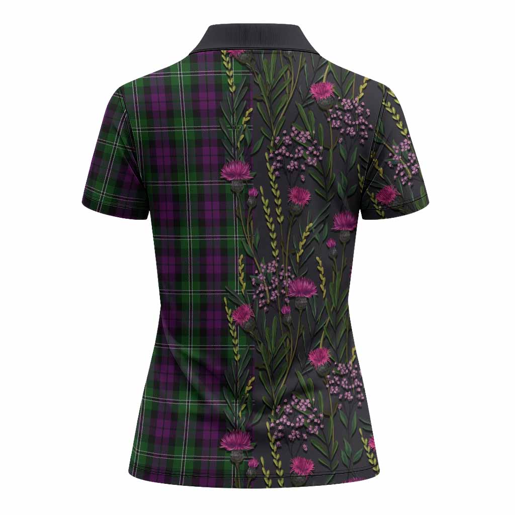 Wilson Family Crest Tartan Women Polo Shirt Scottish Thistle Flower Pattern Half Style - Tartan Vibes Clothing