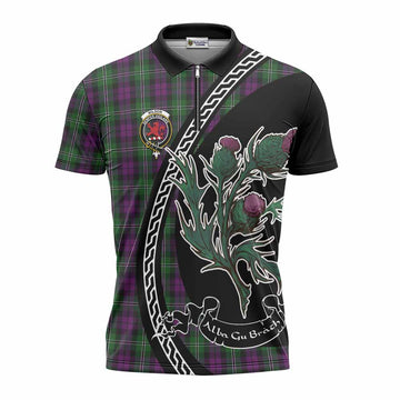 Wilson Family Crest Tartan Zipper Polo Shirt Alba Thistle Inspired - Tartan Vibes Clothing