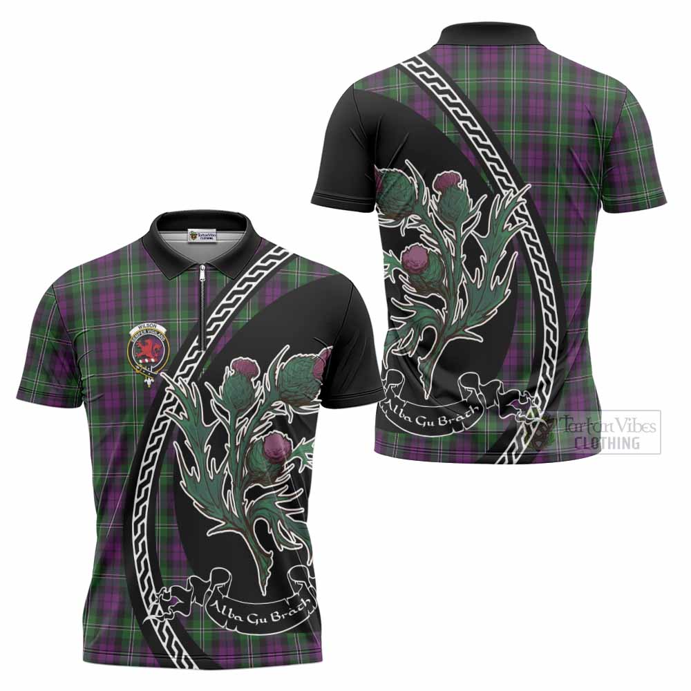 Wilson Family Crest Tartan Zipper Polo Shirt Alba Thistle Inspired - Tartan Vibes Clothing