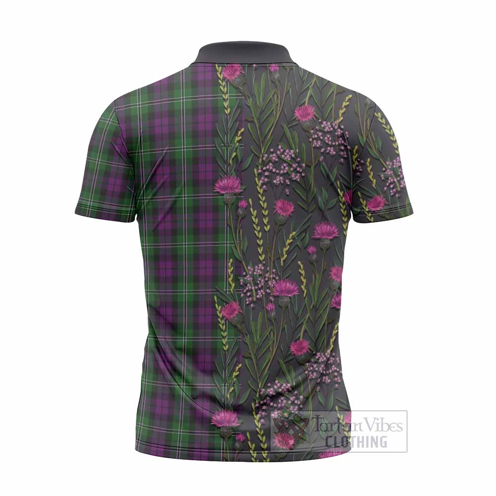 Wilson Family Crest Tartan Zipper Polo Shirt Scottish Thistle Flower Pattern Half Style - Tartan Vibes Clothing