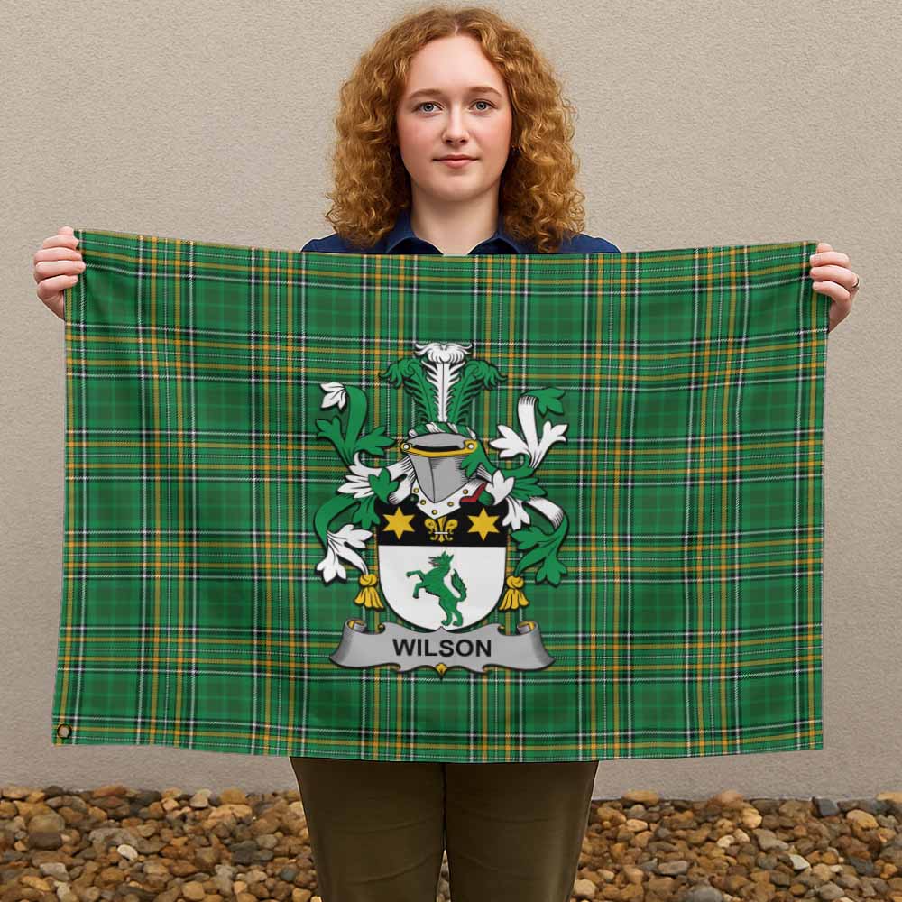 Tartan Vibes Clothing Wilson Irish Clan Tartan House Flag with Coat of Arms