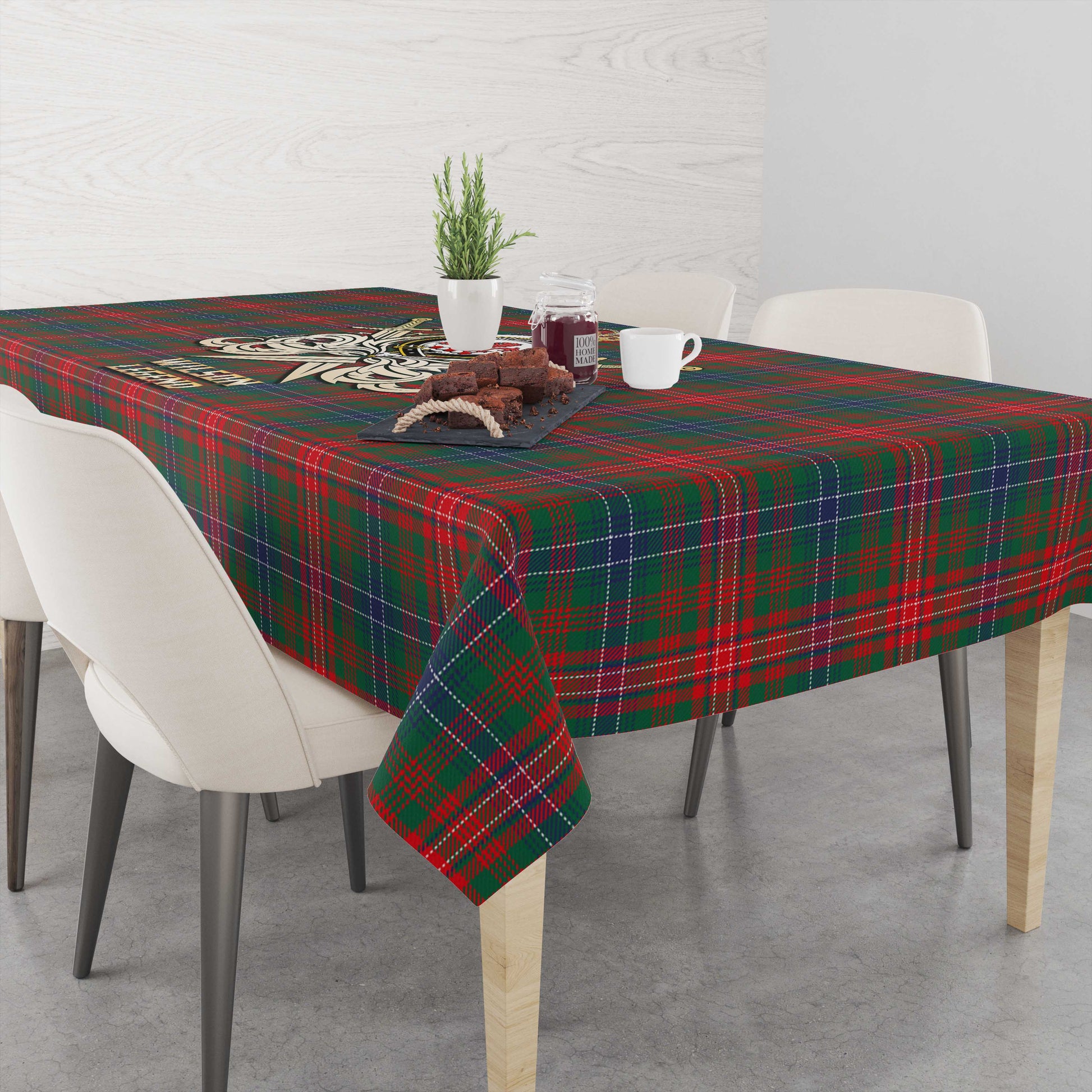 Tartan Vibes Clothing Wilson Modern Tartan Tablecloth with Clan Crest and the Golden Sword of Courageous Legacy