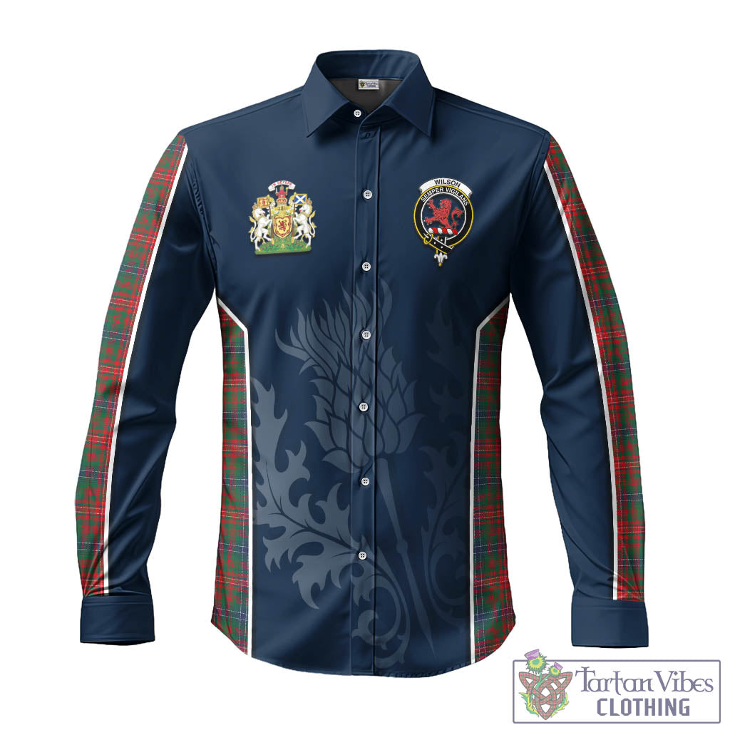 Tartan Vibes Clothing Wilson Modern Tartan Long Sleeve Button Up Shirt with Family Crest and Scottish Thistle Vibes Sport Style