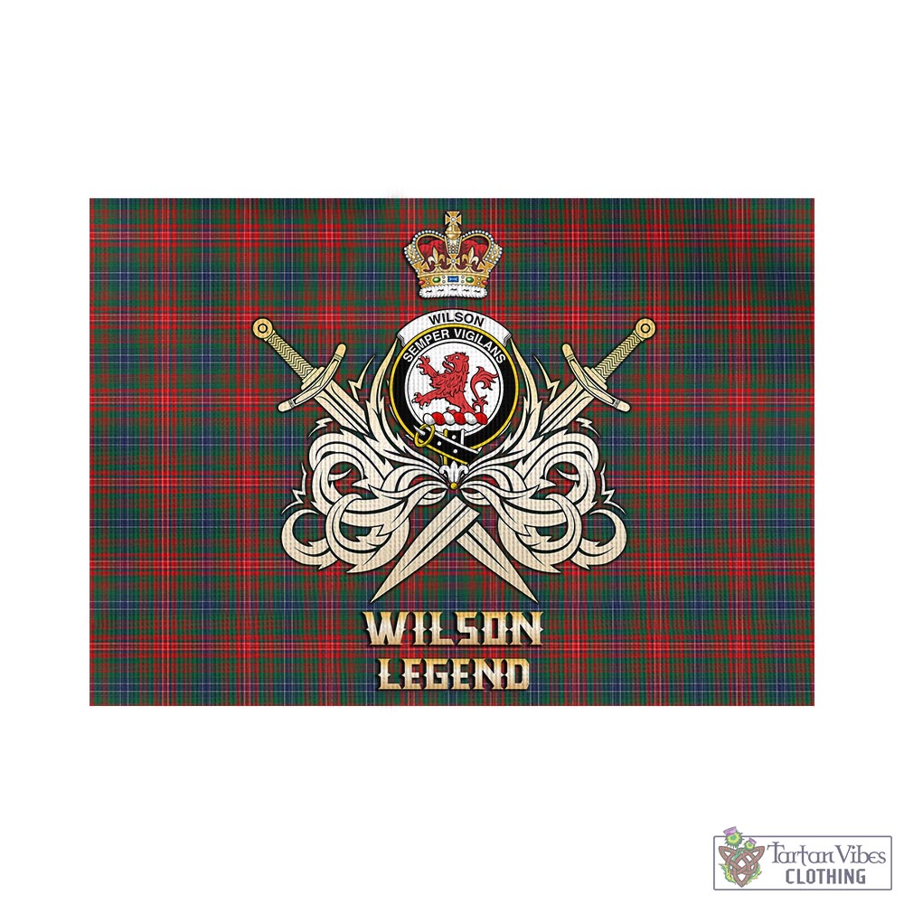 Tartan Vibes Clothing Wilson Modern Tartan Flag with Clan Crest and the Golden Sword of Courageous Legacy
