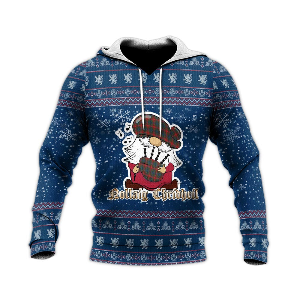 Wilson Modern Clan Christmas Knitted Hoodie with Funny Gnome Playing Bagpipes - Tartanvibesclothing