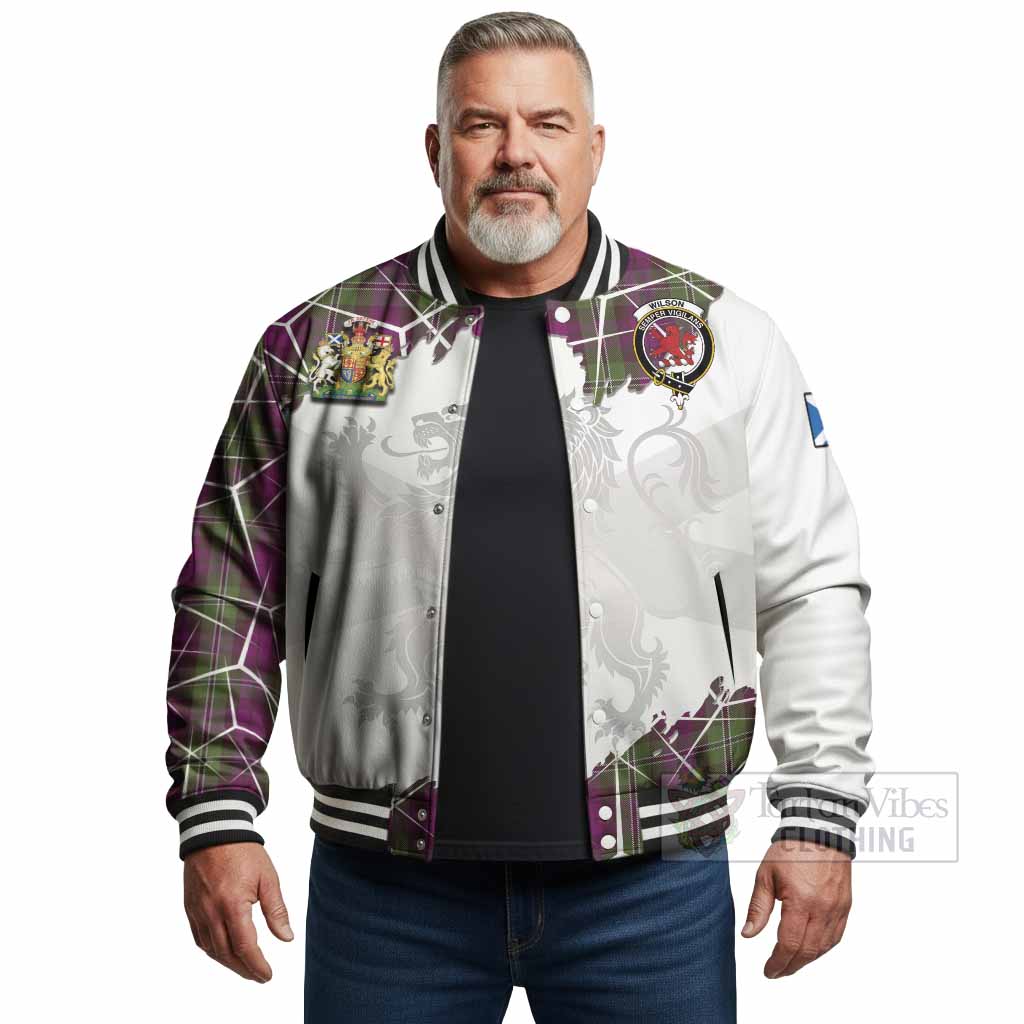 Wilson Tartan Baseball Jacket with Family Crest and Lion Rampant Grunge Style