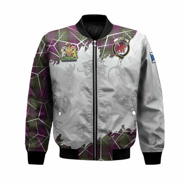 Wilson Tartan Bomber Jacket with Family Crest and Lion Rampant Grunge Style