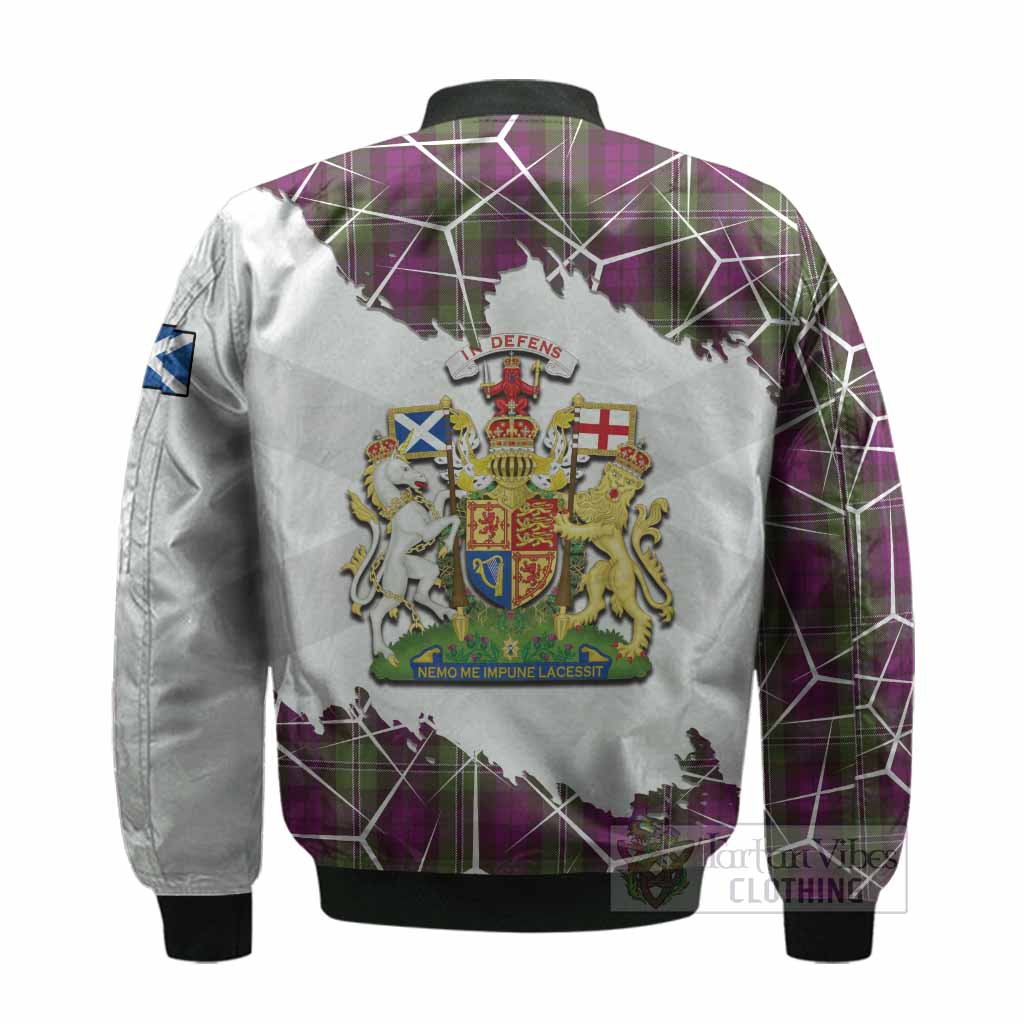 Wilson Tartan Bomber Jacket with Family Crest and Lion Rampant Grunge Style