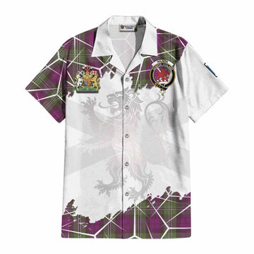 Wilson Tartan Cotton Hawaiian Shirt with Family Crest and Lion Rampant Grunge Style