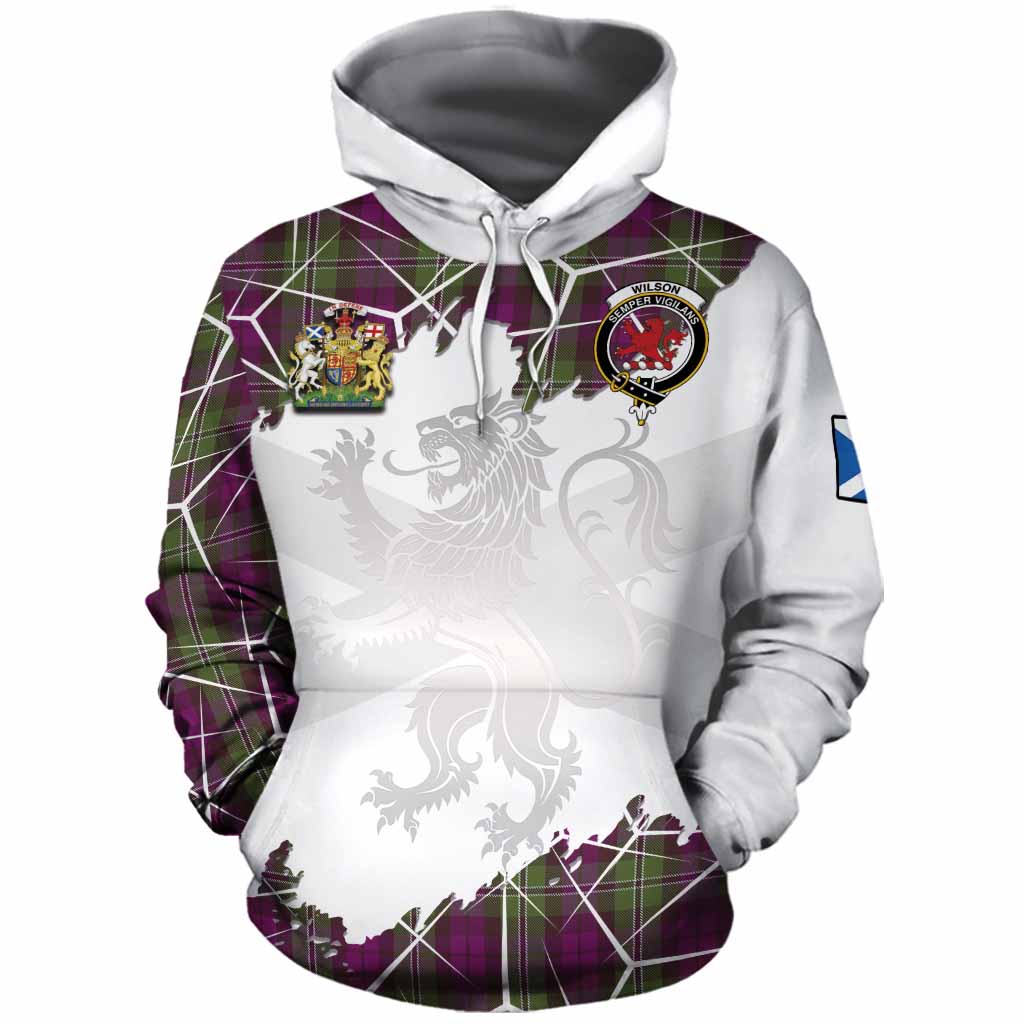 Wilson Tartan Cotton Hoodie with Family Crest and Lion Rampant Grunge Style