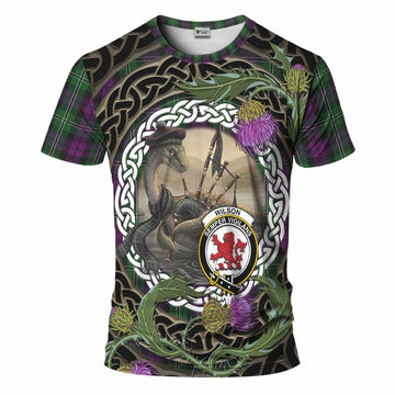 Wilson Tartan Crest Bagpipe Nessie T-Shirt Scottish Loch Ness Monster Celtic Thistle