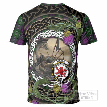 Wilson Tartan Crest Bagpipe Nessie T-Shirt Scottish Loch Ness Monster Celtic Thistle